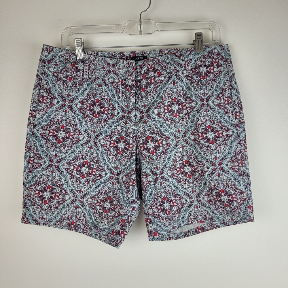 J Crew Women’s Sz 8 Mid Rise Flat Front 7" Inseam Chino City Fit Shorts Blue Red